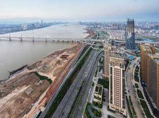 Fototapeta na wymiar city highway interchange in shanghai on traffic rush hour