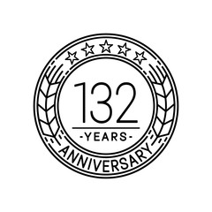 132 years anniversary logo template. 132nd line art vector and illustration.