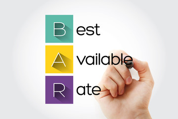 BAR - Best Available Rate acronym, business concept background