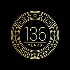 Fototapeta premium 136 years anniversary logo template. 136th line art vector and illustration.