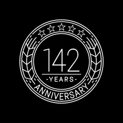 142 years anniversary logo template. 142nd line art vector and illustration.