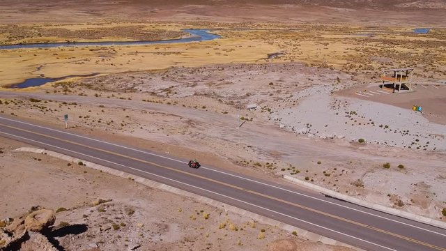 Aerial View Of Road Surrounded By Desert Landscape From Uyuni To Oruro