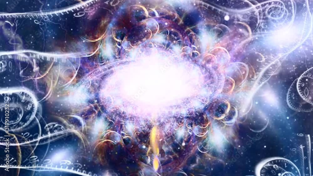 Poster deep space with spirals of time. rocket