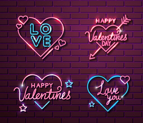 set of lettering of neon light for valentines day vector illustration design