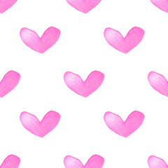 watercolor pink heart shape in seamless pattern on white background with clipping path