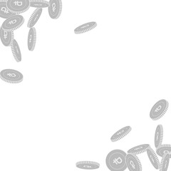 Russian ruble coins falling. Scattered black and w