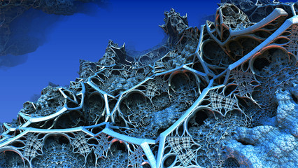 Abstract background 3D, fantastic silver blue structures