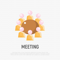 Meeting flat icon. People sitting around table. Conference, collaboration, brainstorming. Modern vector illustration.