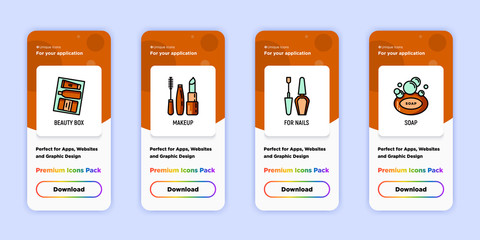Beauty shop mobile user interface with copy space and thin line icons: beauty box, make up, nail care, soap. Modern vector illustration for mobile app.