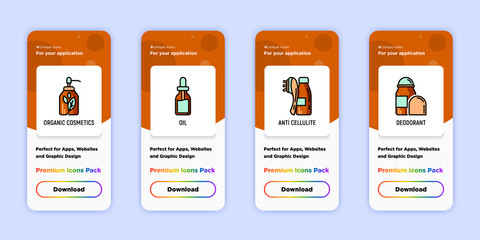 Beauty shop mobile user interface with copy space and thin line icons: organic cosmetics, oil, anti cellulite, deodorant. Modern vector illustration for mobile app.