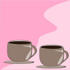 Two cups of coffee In the pink background, Vector illustration