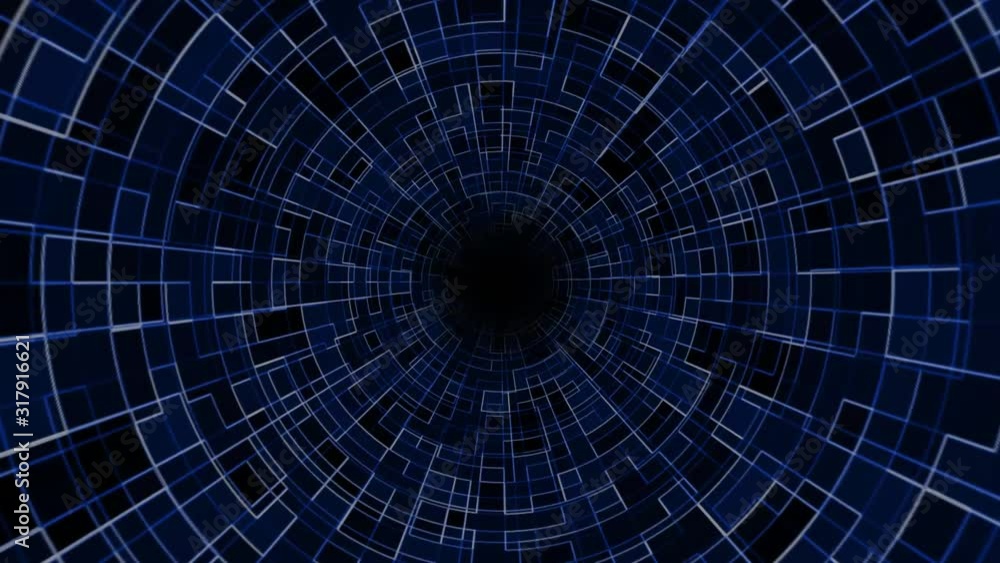 Poster graphic lines in blue colour - abstract speed motion in a tunnel design - technology background with