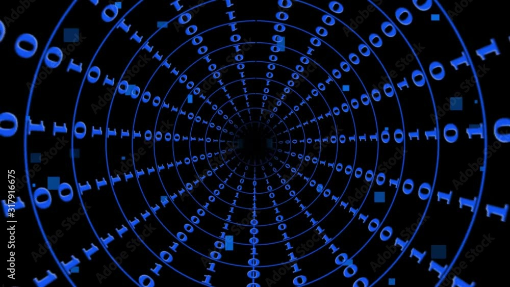 Poster binary code in blue colour - abstract speed motion in a tunnel design - technology background with d