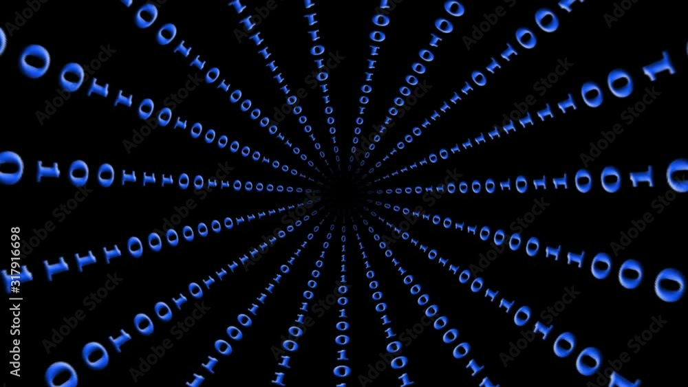 Poster binary code in blue colour - abstract speed motion in a tunnel design - technology background with d