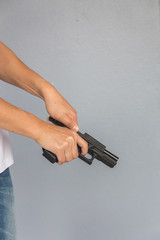 The man holding Pistol. Gun - 317917003