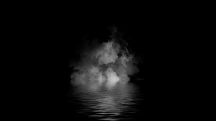 Abstract fog steam moves on background . The concept of aromatherapy. Smoke bomb with reflection in water. Stock illustration.