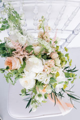 bouquet of flowers on a background of light wall