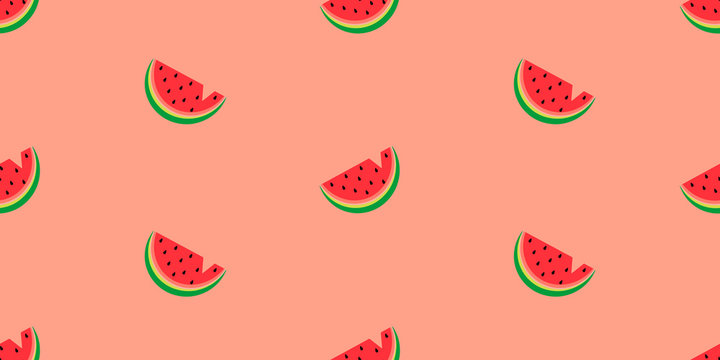 Vector seamless pattern with watermelons on a colored background.