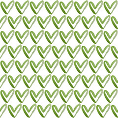 Fototapeta premium green heart shape watercolor painting in seamless pattern on white background with clipping path. Brush stroke is beautiful.
