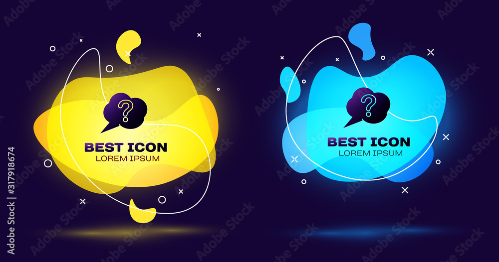 Poster black speech bubble and question icon isolated on blue background. faq sign. copy files, chat speech