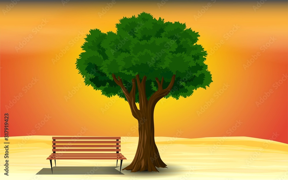 Wall mural chair under the tree	