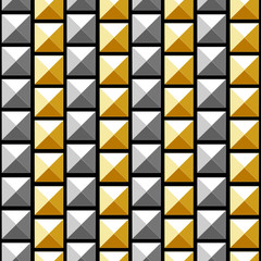 金と銀のピラミッド型スタッズ　シームレスパターン