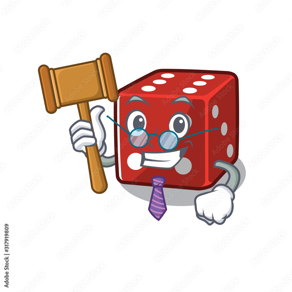 Wall mural smart judge dice in mascot cartoon character style