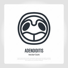 Adenoiditis: adenoids in mouth. Thin line icon. Viral tonsillitis. Vector illustration.