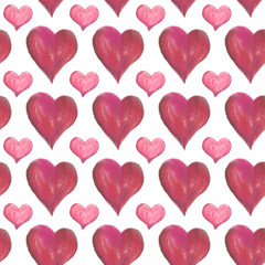 Valentine's day seamless pattern with red and pink hearts on a white background.