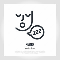 Snoring: man sleeps with open mouth. Thin line icon. Vector illustration.