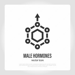Male hormone thin line icon. Testosterone. Laboratory research. Modern vector illustration.