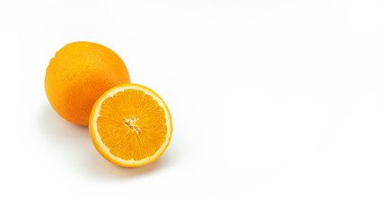 Bright, juicy, sweet oranges on a white background