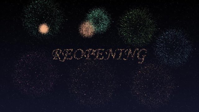 Colorful firework animation for opening or reopening of business concept.