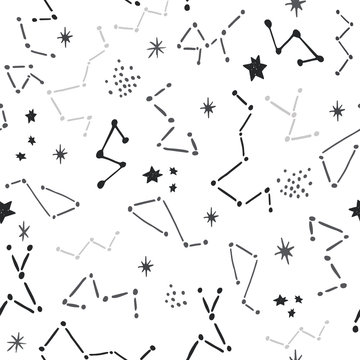 Seamless monochrome pattern star, constellation. Creative space vector childish texture. Perfect for apparel, textile, fabric, wallpaper.
