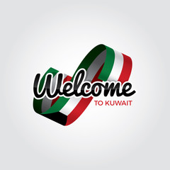 Welcome to Kuwait symbol with flag, simple modern logo on white background, vector illustration