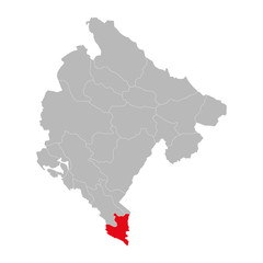 Ulcinj province highlighted on montenegro map. Gray background.