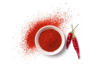 Poster Red hot chilli powder and pod pepper for tasty cooking © viktoriya89
