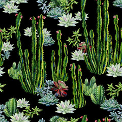 Cacti seamless pattern watercolor. Cactus and succulent illustration. Use as print, home or garden decoration, wrapping paper, textile or wallpaper.  - 317924012