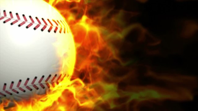Baseball Ball in Yellow Flames Abstract Particles Ring, Animation, Background, Rendering, Fiery, Fire, Loop, 4k