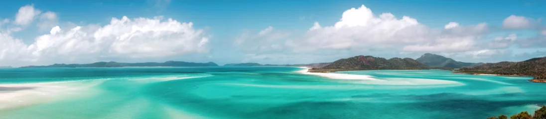 Crédence en verre imprimé Whitehaven Beach, île de Whitsundays, Australie Vue panoramique sur la belle plage de paradis blanc avec espace de copie