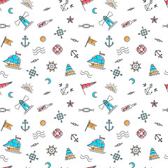 Vector line art summer seamless beach pattern. Seamless fabric or wrapping paper design. © Ms.Moloko