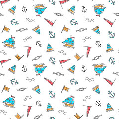 Vector line art summer seamless beach pattern. Seamless fabric or wrapping paper design. © Ms.Moloko