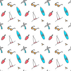 Vector line art summer seamless beach pattern. Seamless fabric or wrapping paper design. © Ms.Moloko