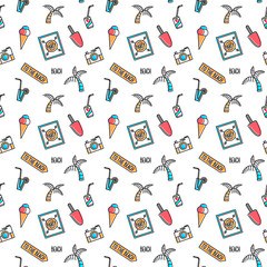 Vector line art summer seamless beach pattern. Seamless fabric or wrapping paper design. © Ms.Moloko