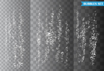 Set of bubbles under water isolated on transparent background. Vector illustration