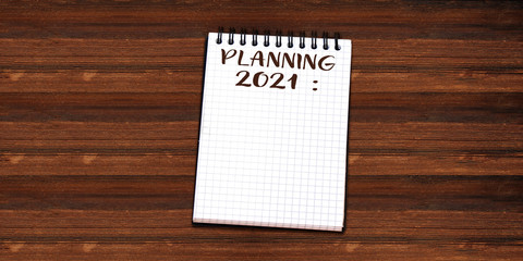 planning 2021 concept on wood table 