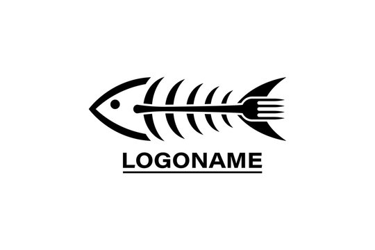 Skeleton fish logo on a white background.