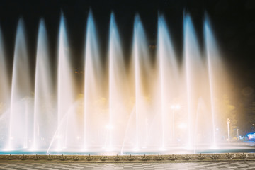 Batumi, Adjara, Georgia. Singing And Dancing Fountains Is Local Landmark At Boulevard Fountains. Night Illuminations