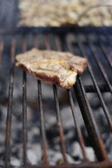 cocinando en la barbacoa una sabrosa carne de vaca