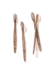 set eco-friendly wooden toothbrushes isolated, illustration